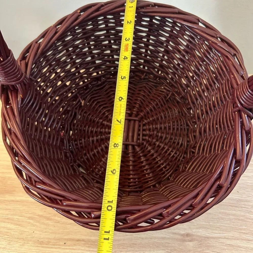Vintage Woven Decorative Basket with Handle - Deep Brown